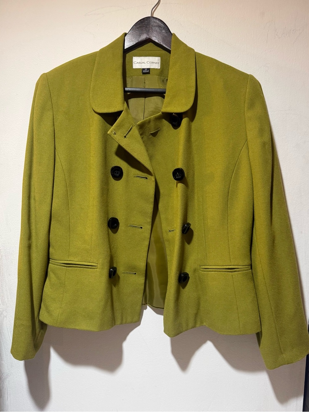 Casual Corner Olive Green Double-Breasted Blazer